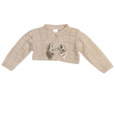 MC6031A- Biscuit: Baby Girls Knitted Bolero Cardigan With Bow (0-9 Months)
